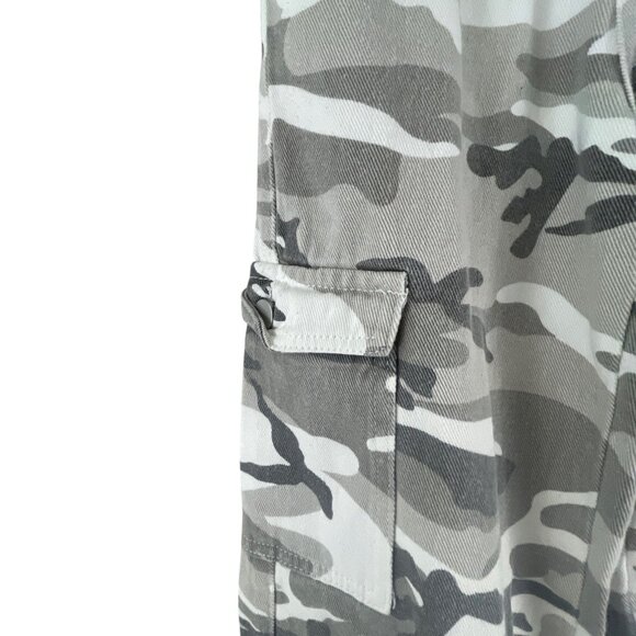 Women's Camo Cargo Pants XS Adjustable Waist Gray White Cotton Blend Streetwear - Picture 6 of 10